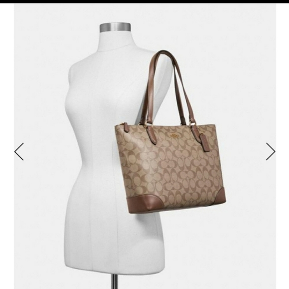 New Coach Zip Top Tote In Signature Canvas khaki nwt - Picture 2 of 11